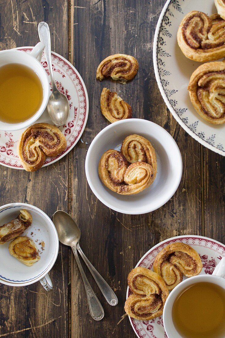 Palmiers with cinnamon and muscovado, served with tea