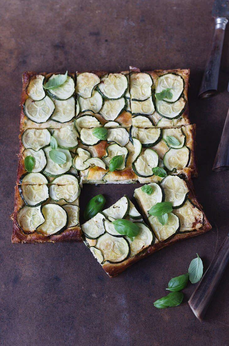 A courgette quiche with basil