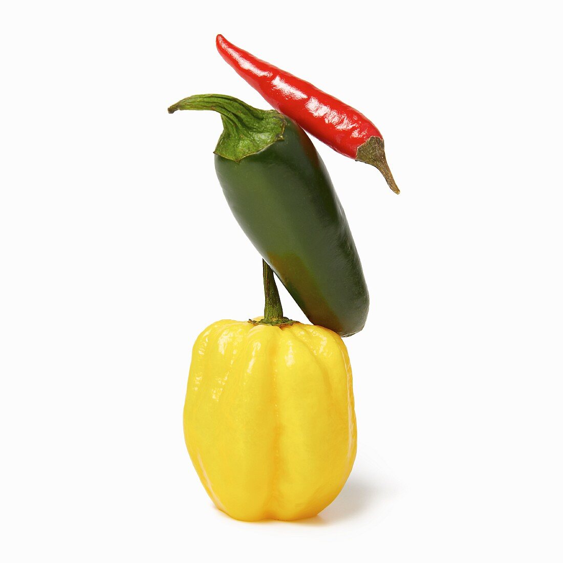 Different chillis: yellow, green and red