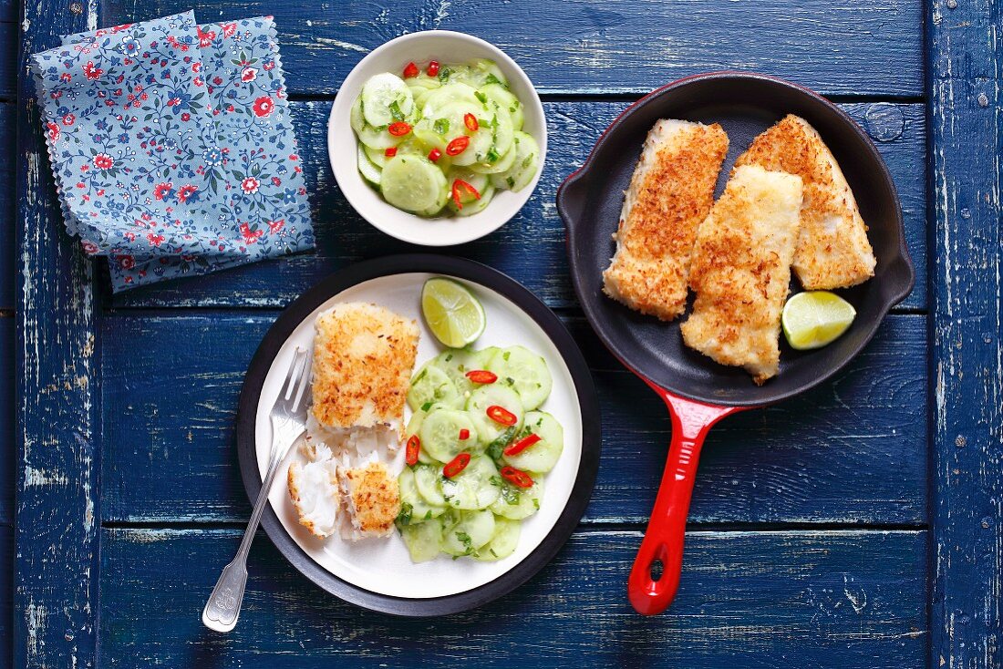 Cod in coconut with cucumber salad