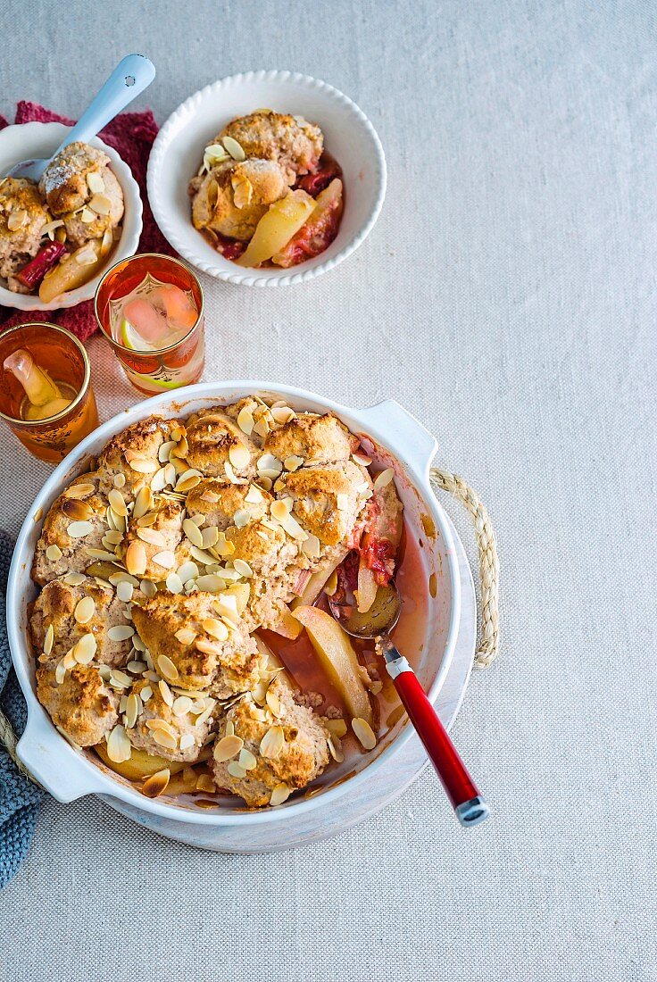 Pear, Rhubarb and Almond Cobbler