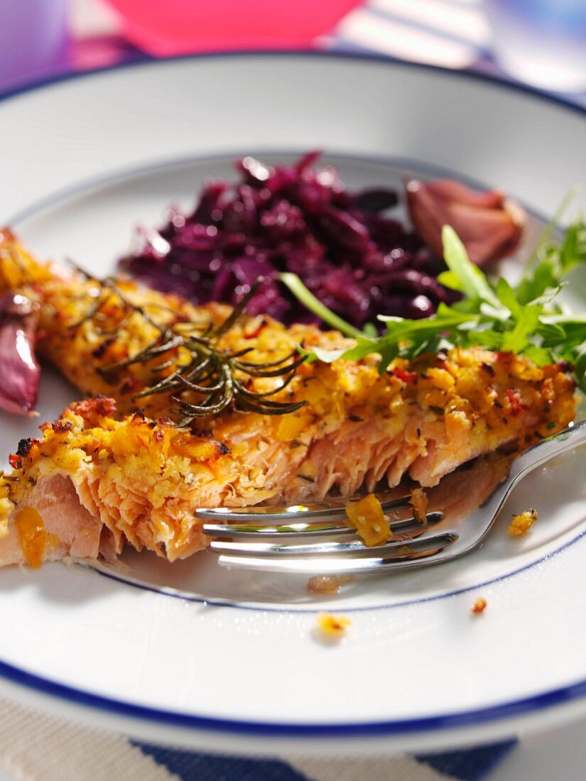 Rainbow trout and red cabbage editorial food