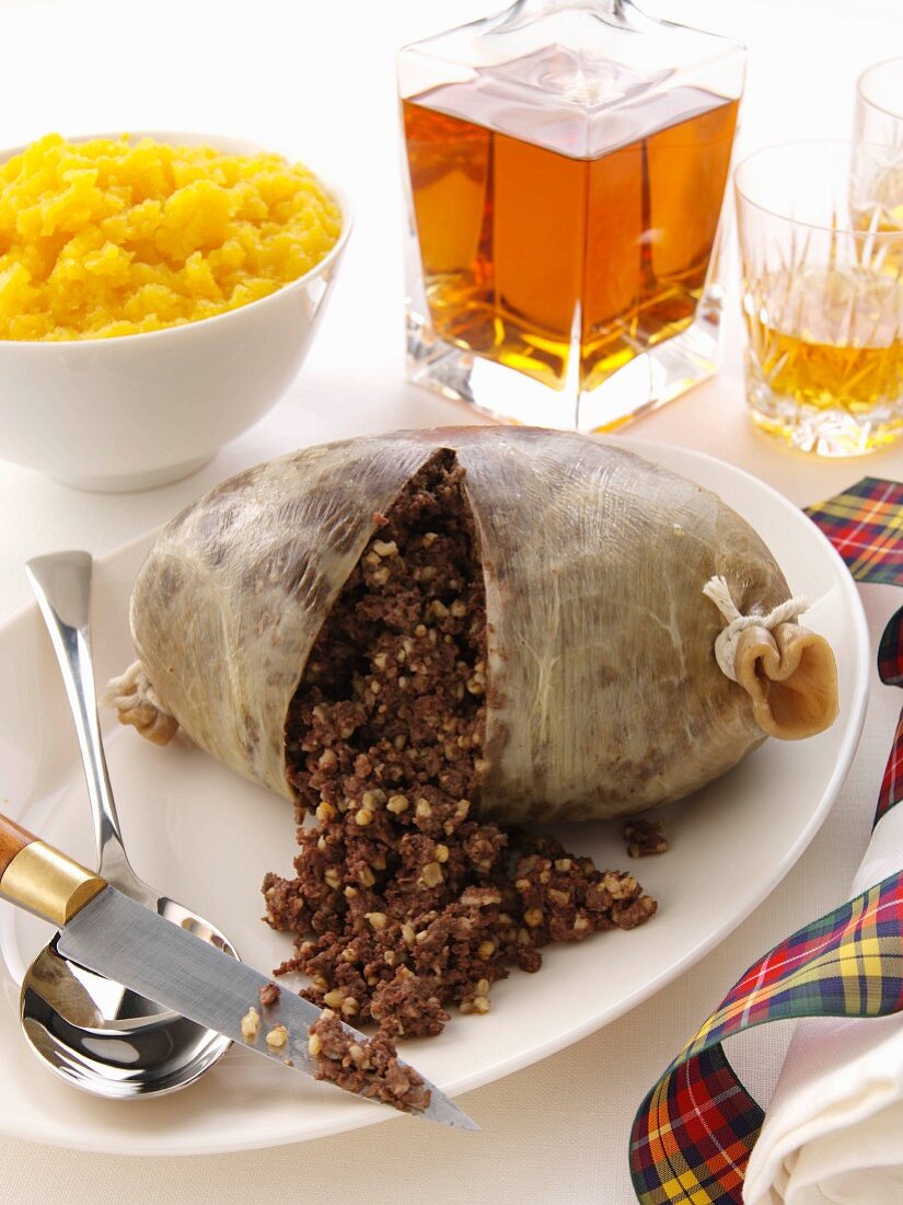 A whole traditional Burns Night haggisspilt open