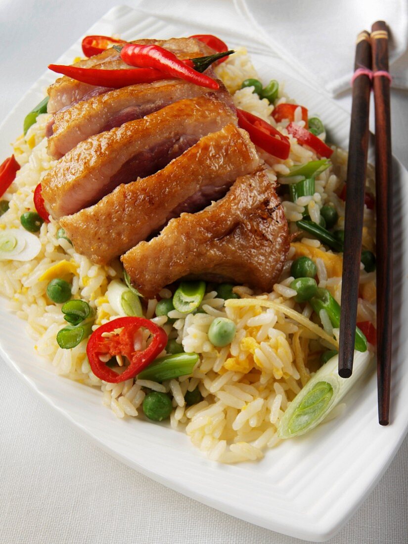 Pan fried duck with special fried rice