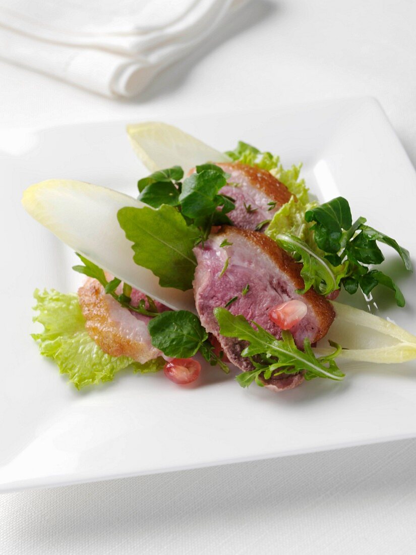 A plate of duck salad editorial food