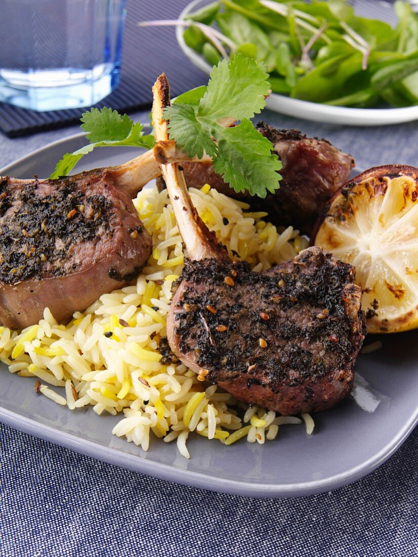 A plate of coriander lamb chops