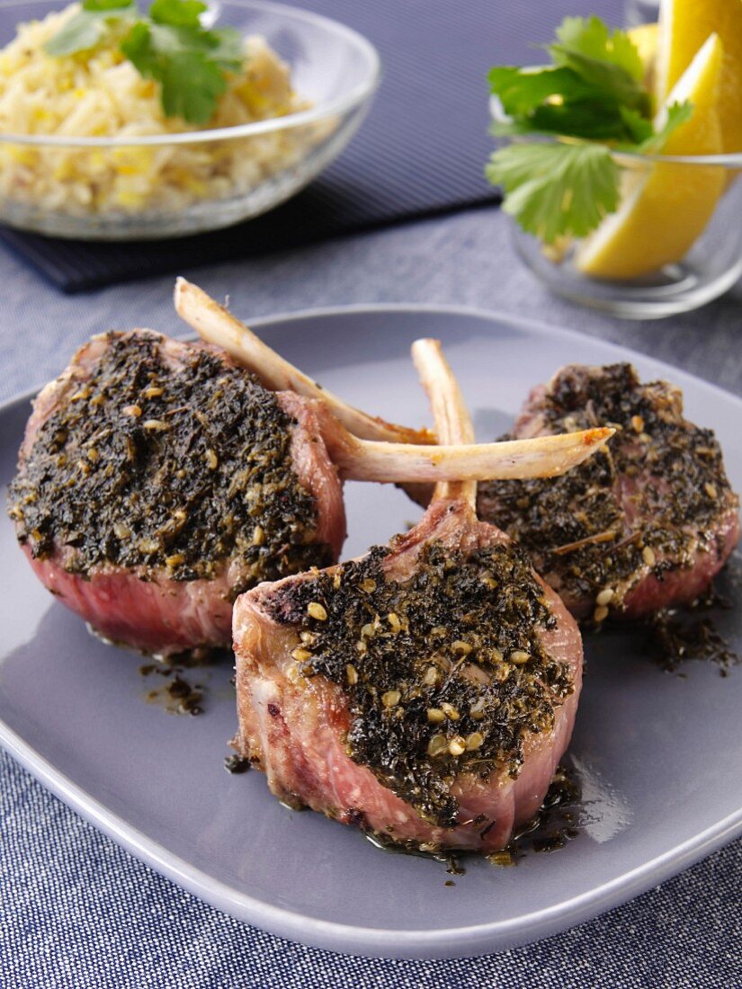 A plate of coriander lamb chops