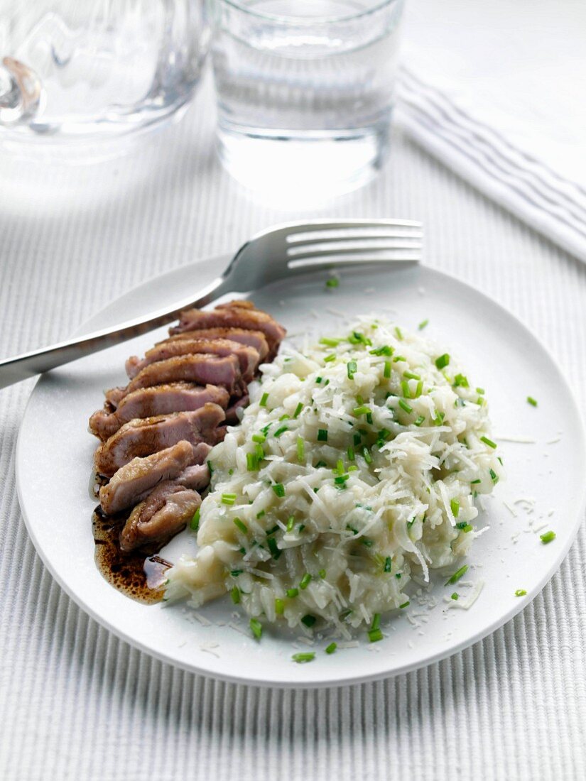 Wachtelbrust mit Knoblauch und Risotto