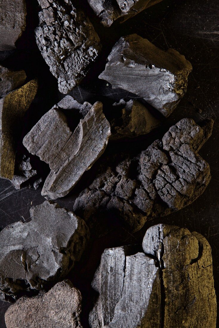 Different kinds of Charcoal on black becgraund