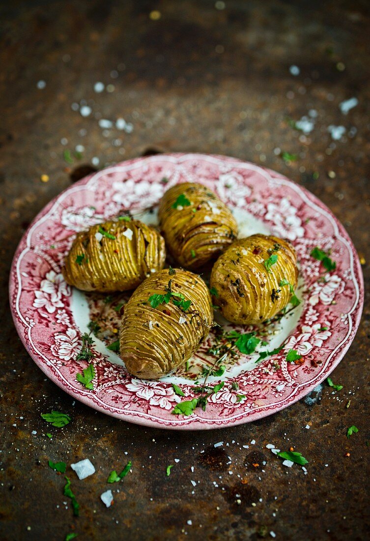 Hasselback potatoes with herbs and salt