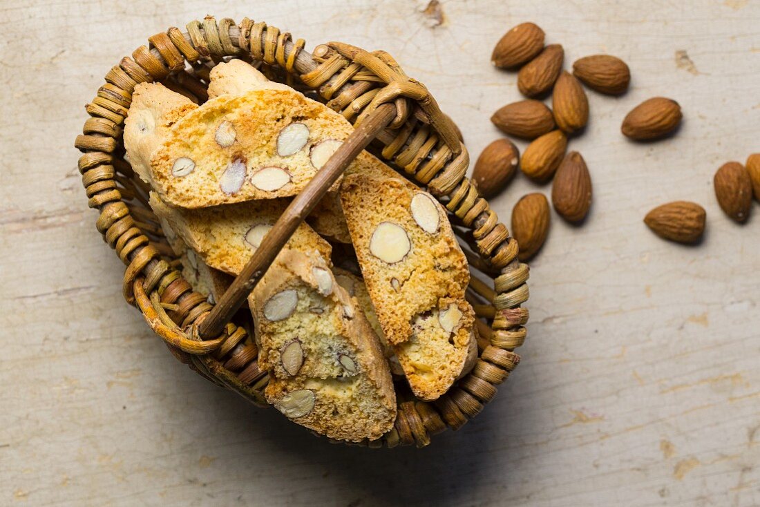 Almond biscotti in a basket