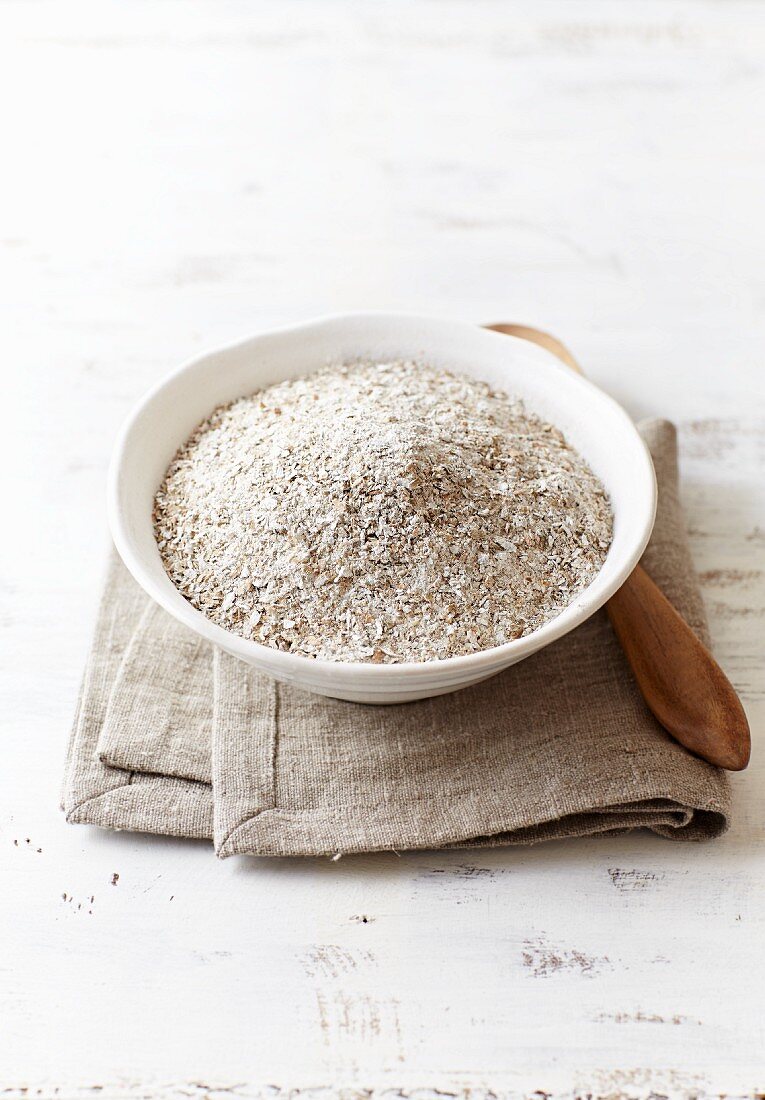 Organic whole rye flour in a bowl