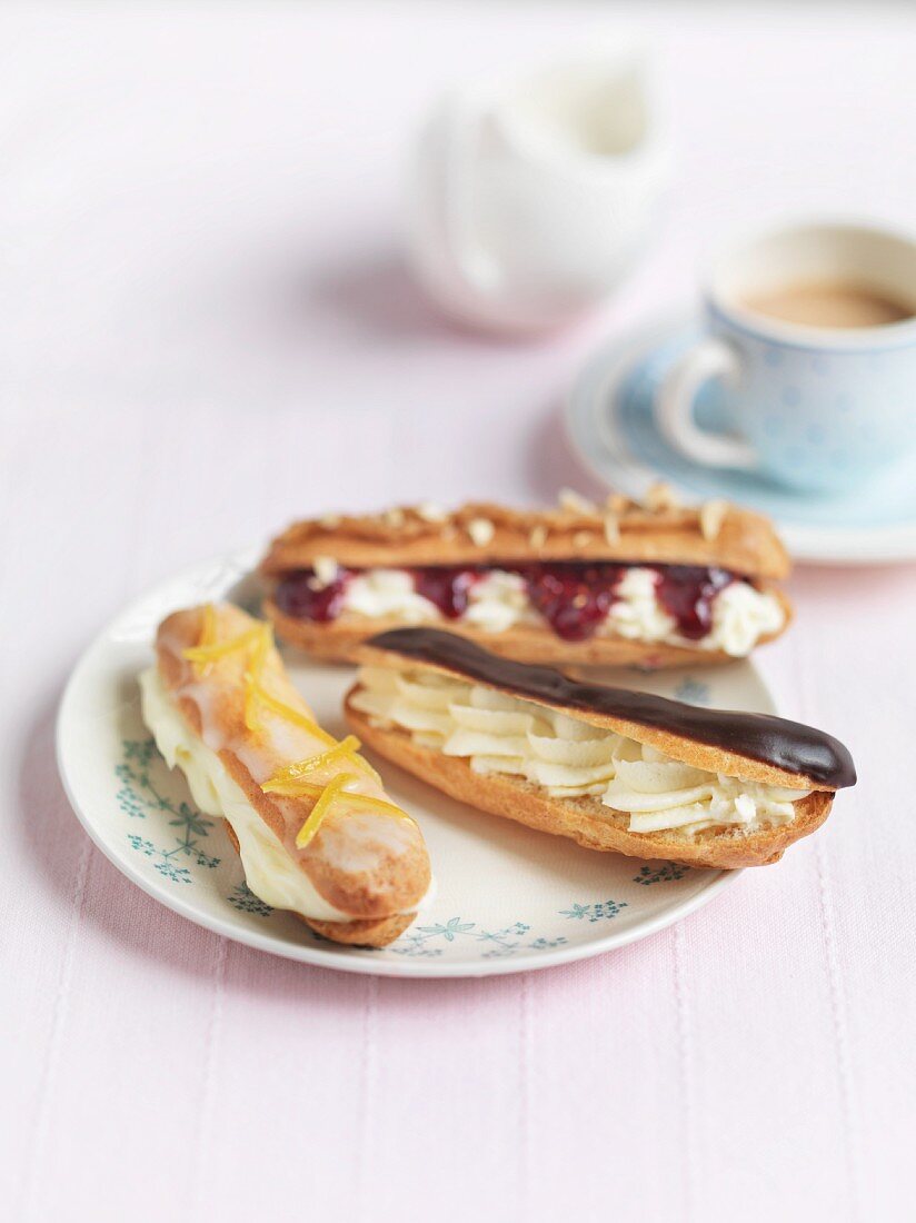 Peanut butter eclairs with cream and jam