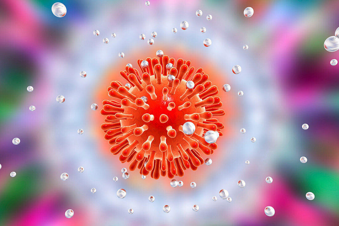 Destruction of HIV by nanoparticles, illustration
