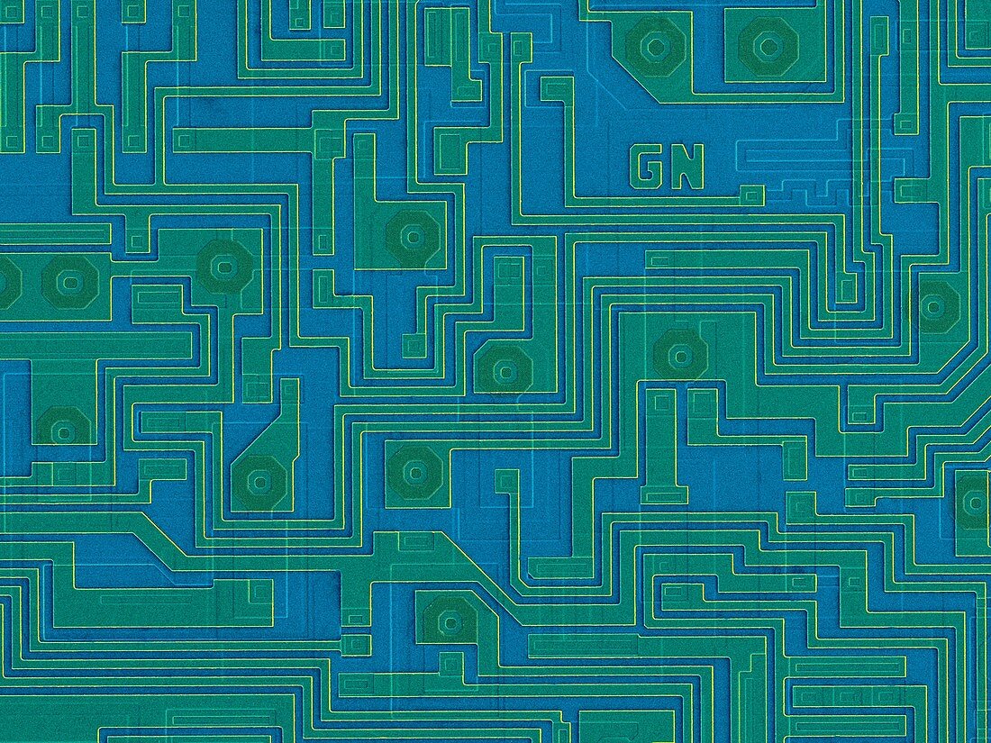 Computer chip surface, SEM