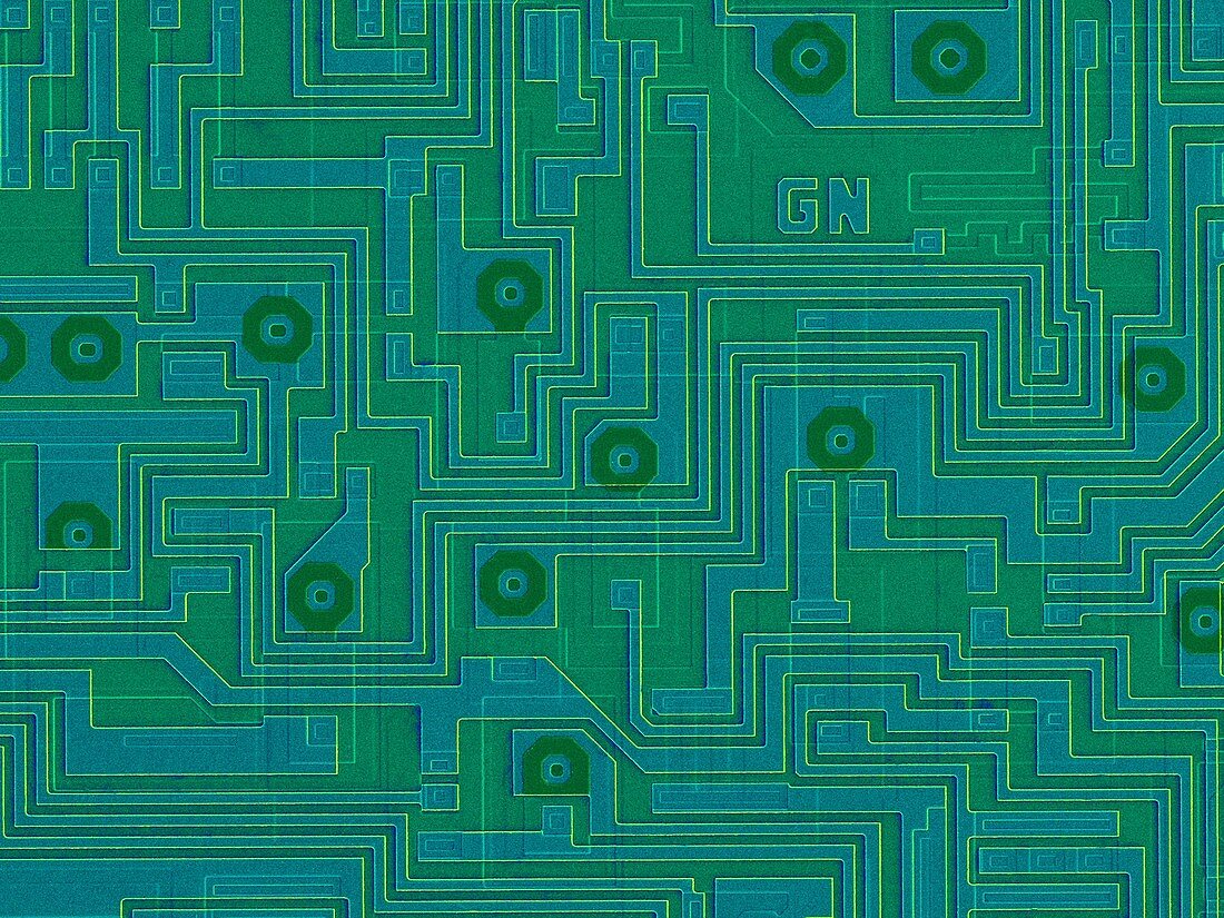 Computer chip surface, SEM