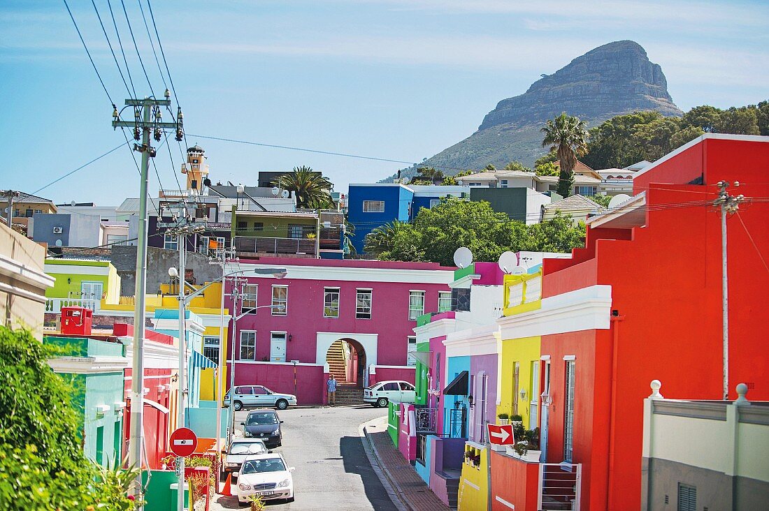Bunte Häuser im Bo-Kaap, Kapstadt, Südafrika