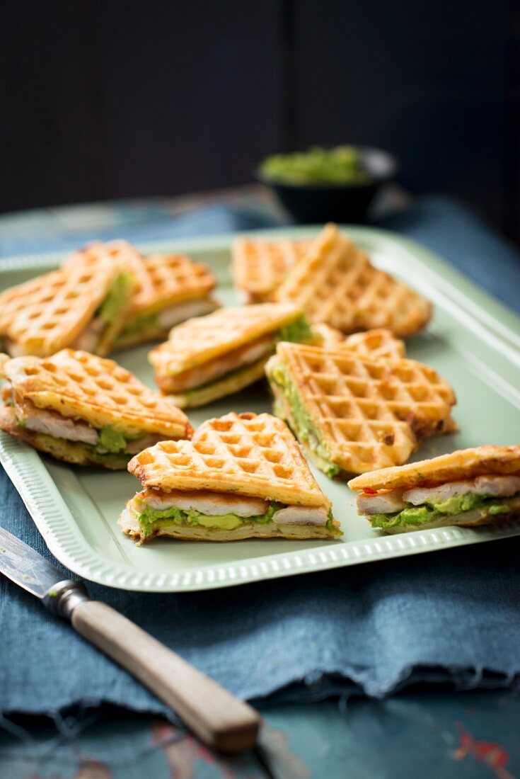 Heart-shaped waffle sandwiches