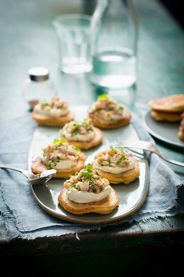 Blinis on a tray