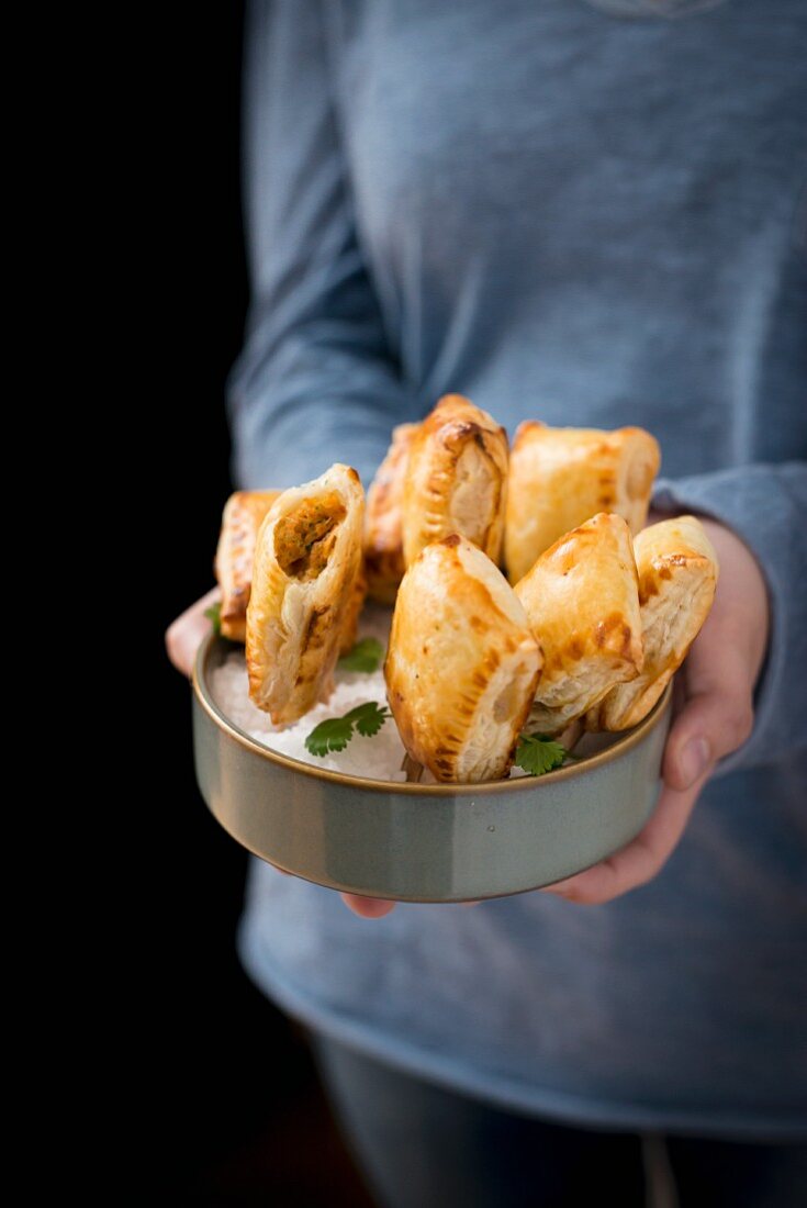 Prawn parcels in a rice bowl