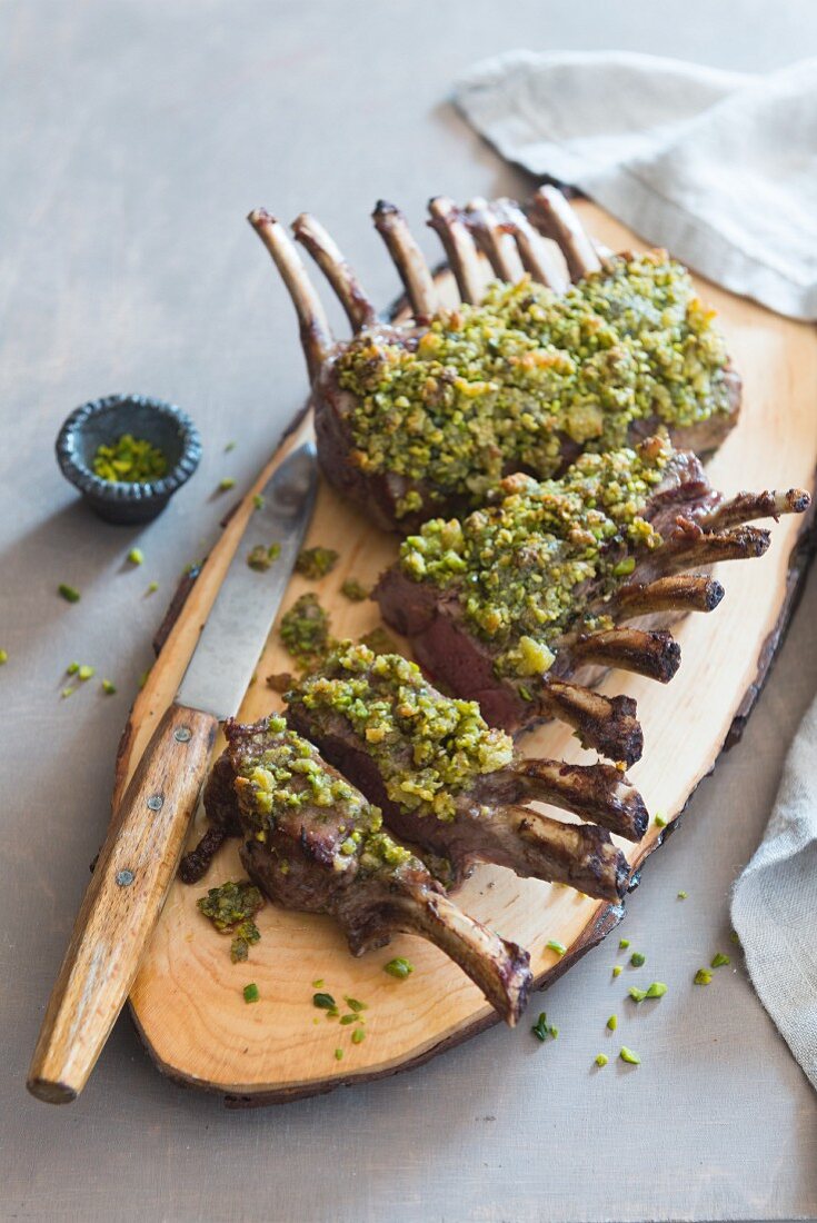 A rack of lamb with pistachio crust