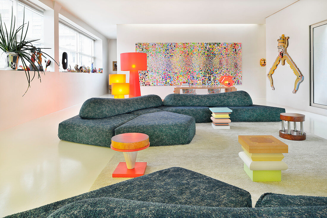 Sofa with organic form in artistic living room