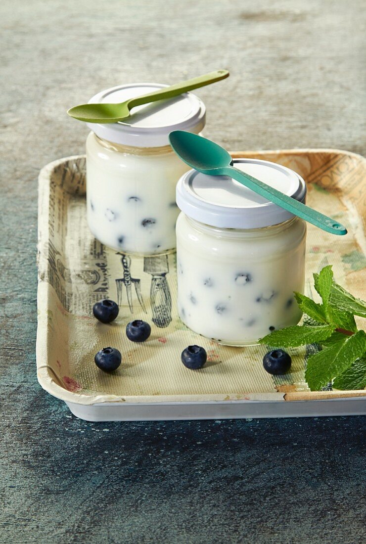 Blueberry yoghurt in a jar