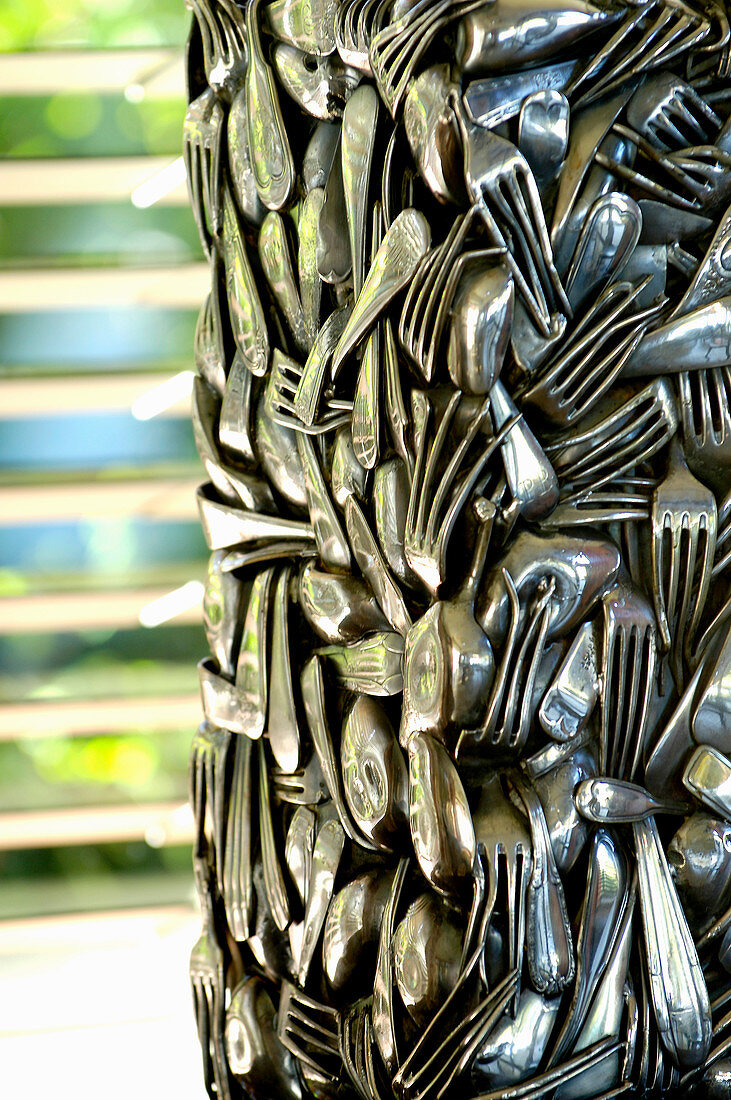 Sculpture made from forks and spoons pressed together