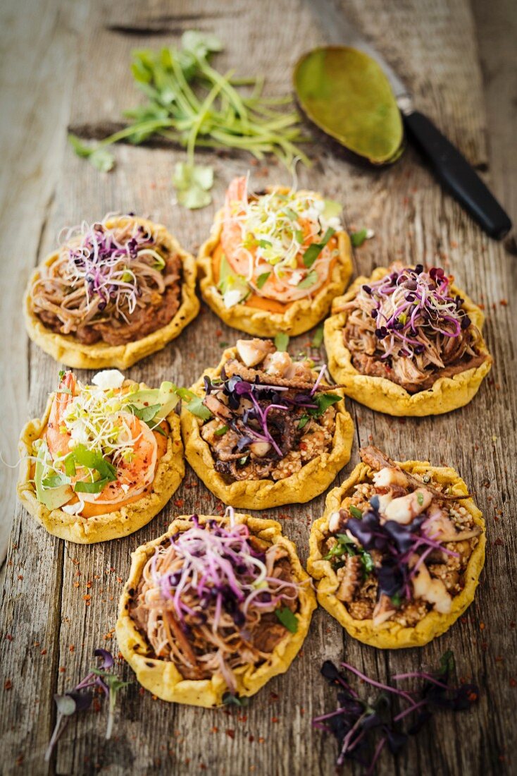 Sopes (cornflour pancakes, Mexico) with fillings