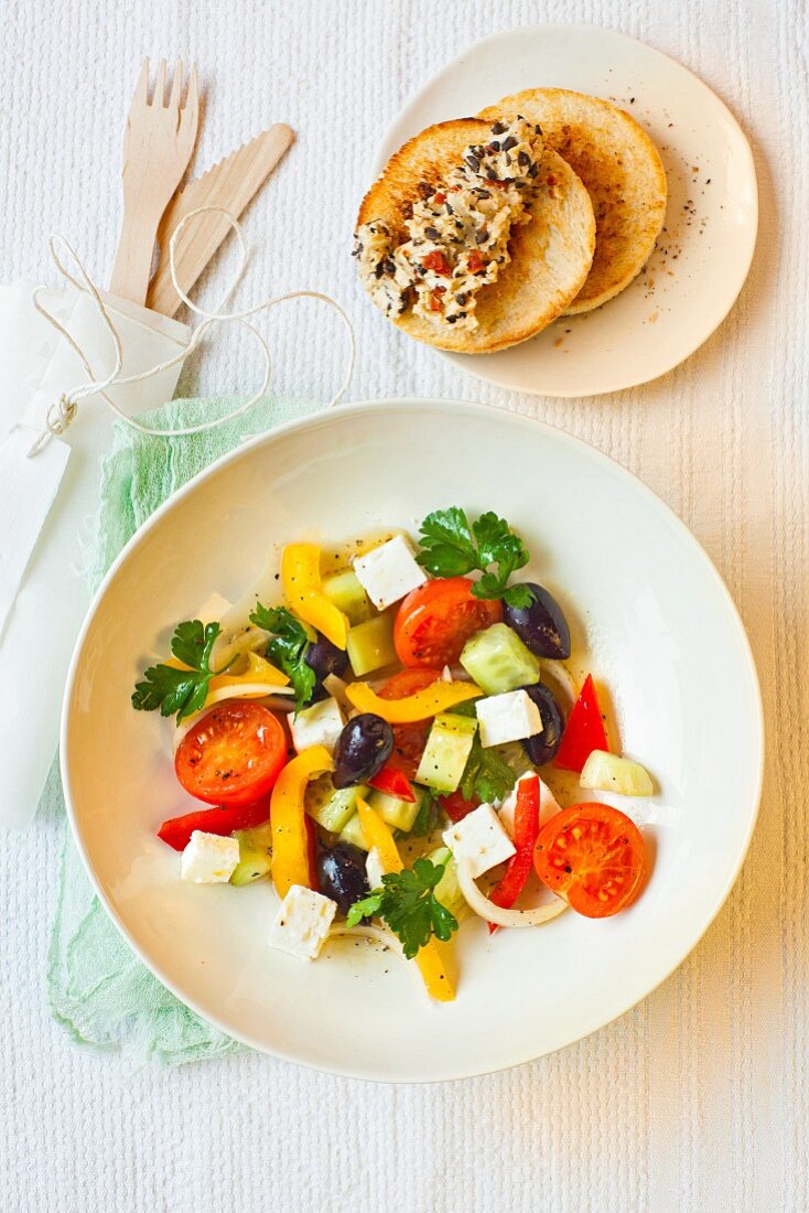 Greek salad with olive butter