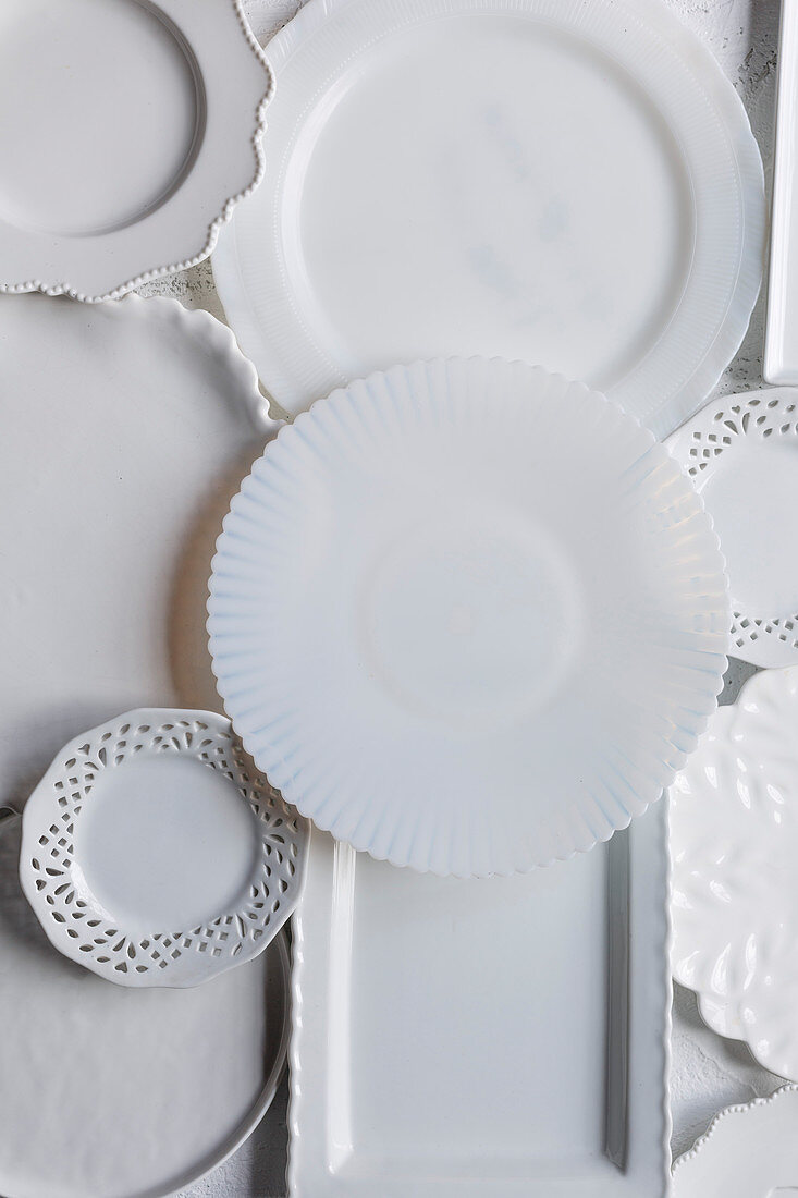 Various white porcelain plates and platters