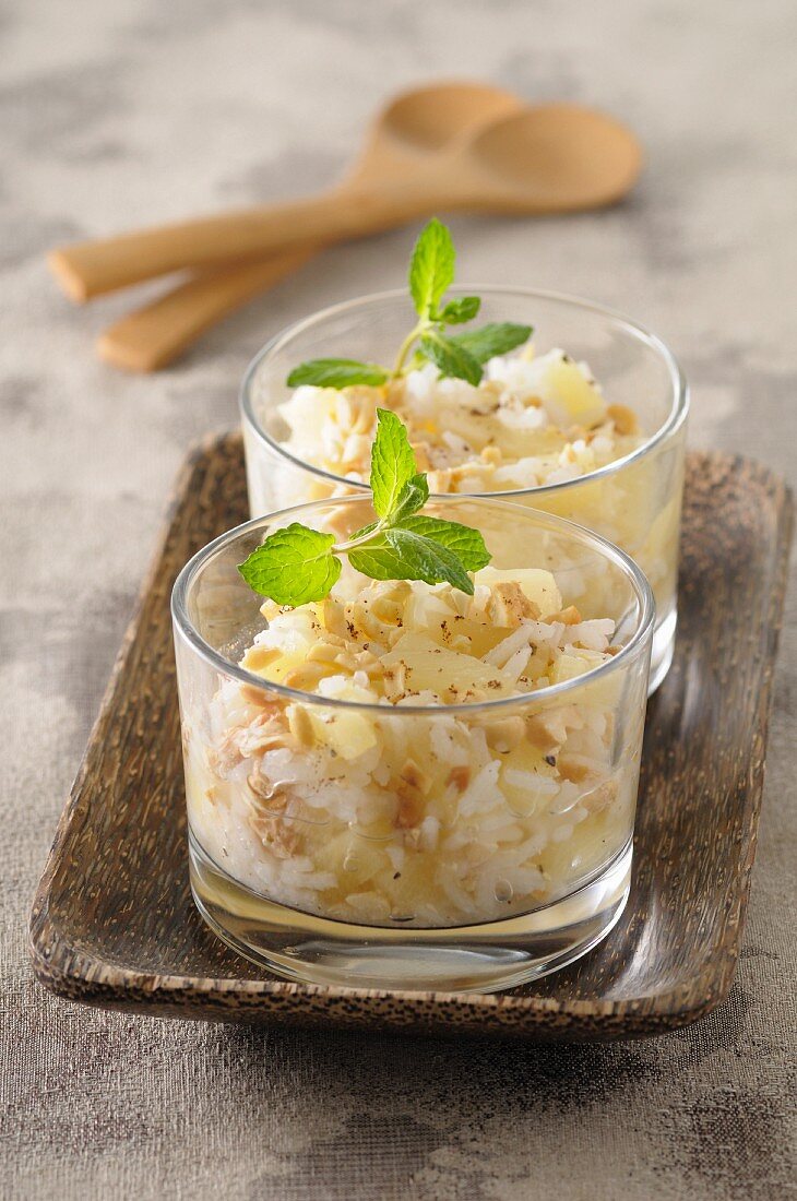 A rice salad with pineapple and nuts