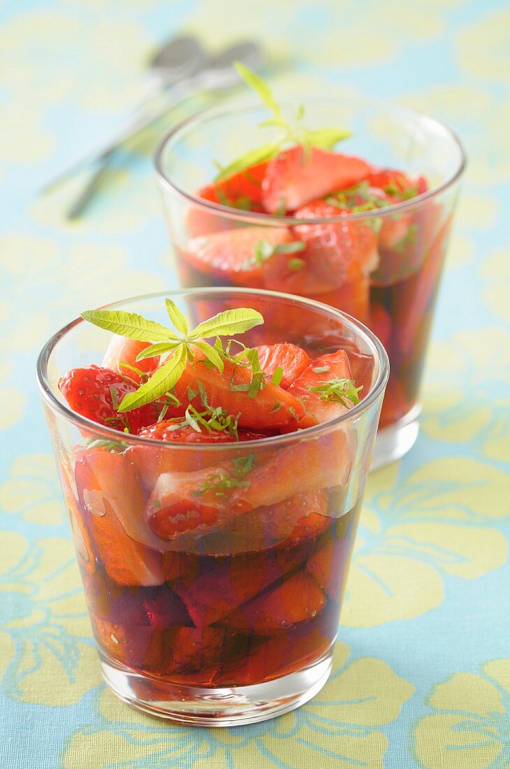 Strawberries in lemon verbena syrup
