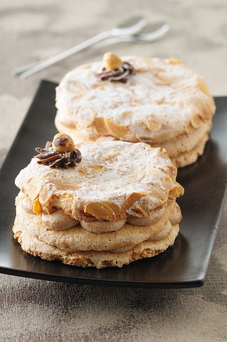 Macaron tartlets filled with vanilla ganache