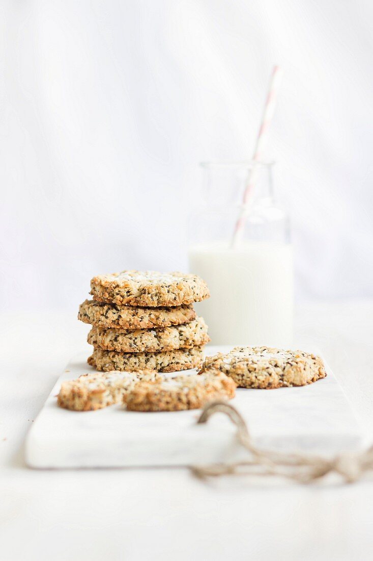 Lemon and chia cookies with cashew nuts and coconut (vegan, sugar free)