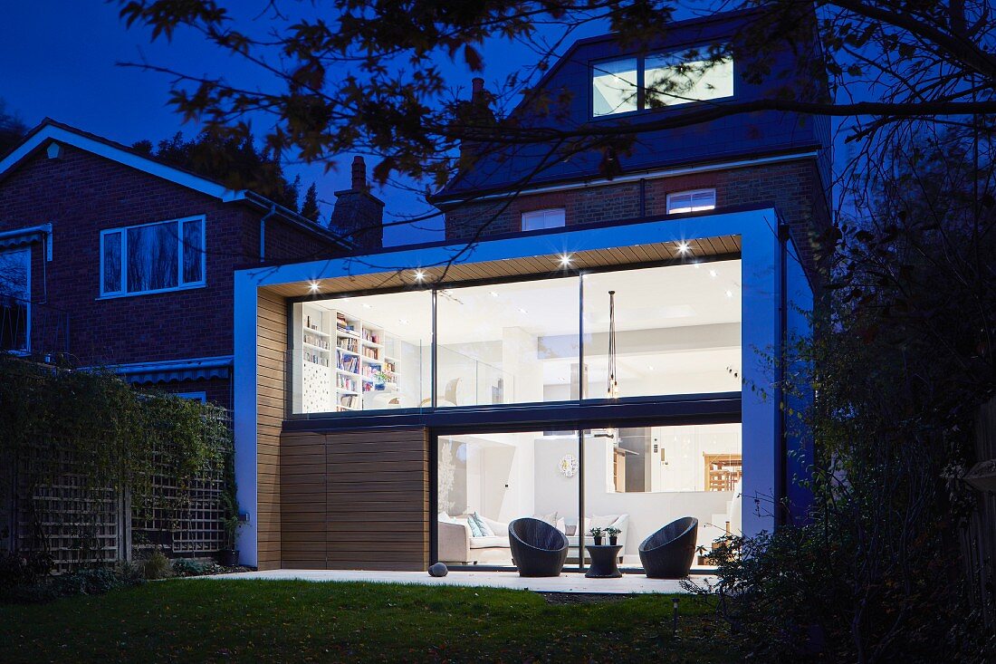 Modern extension with illuminated interior