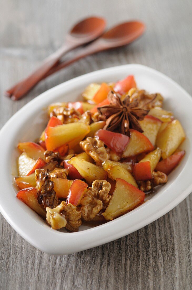 Apple compote with star anise and walnuts