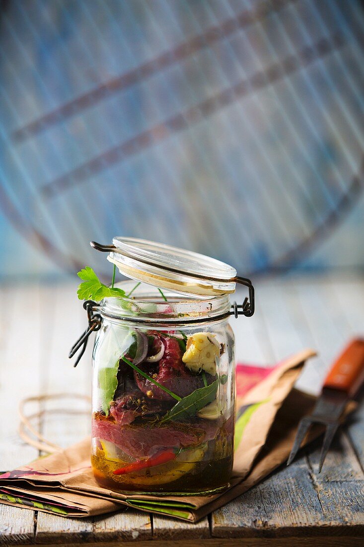 Beef salad in a mason jar