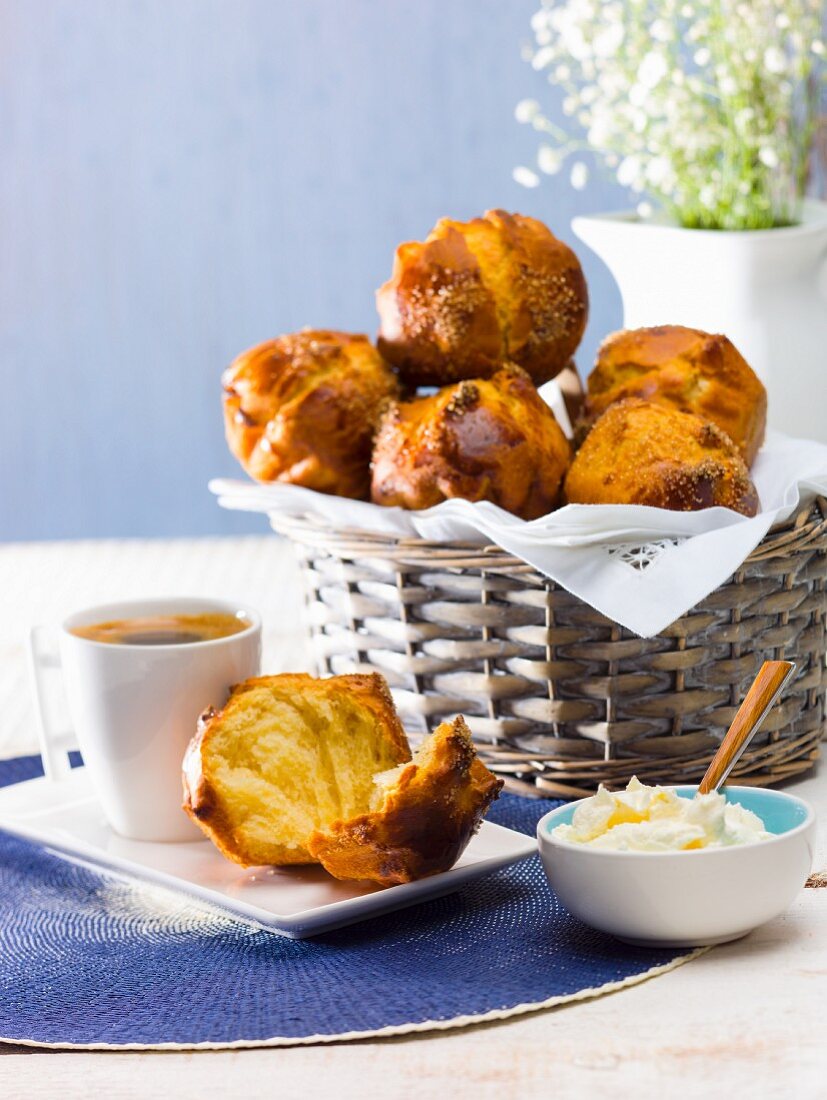 Brioche and coffee for breakfast