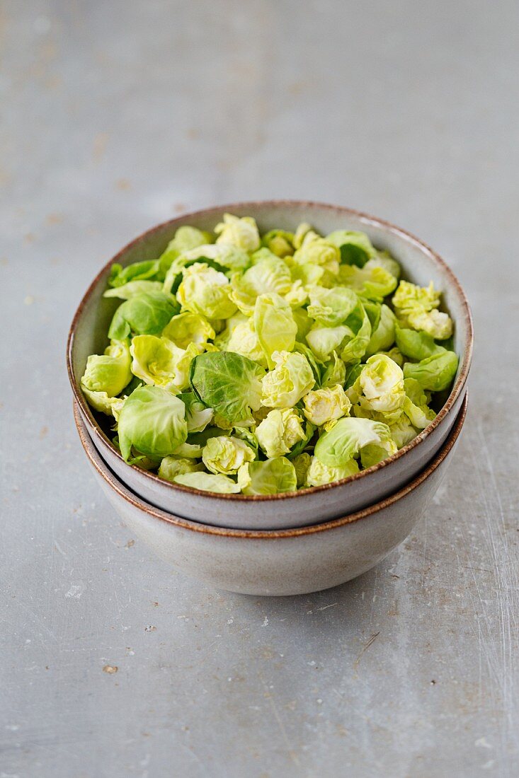 Brussels sprout leaves in a bowl