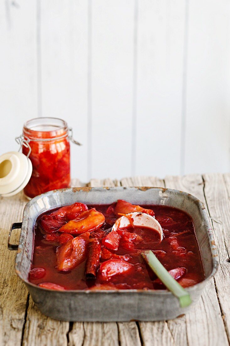 Plum compote with a glass jar
