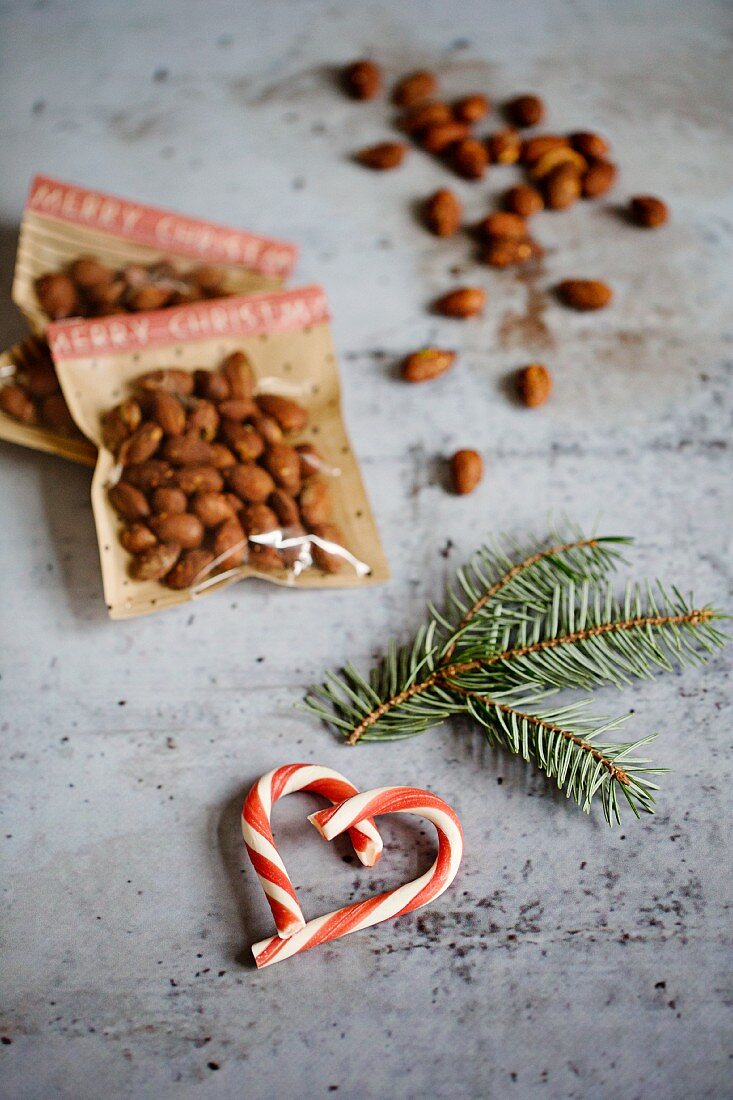Rosemary and chilli almonds with a candy cane heart
