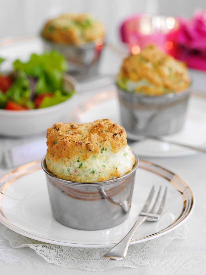 Herb cheese souffles with pancetta