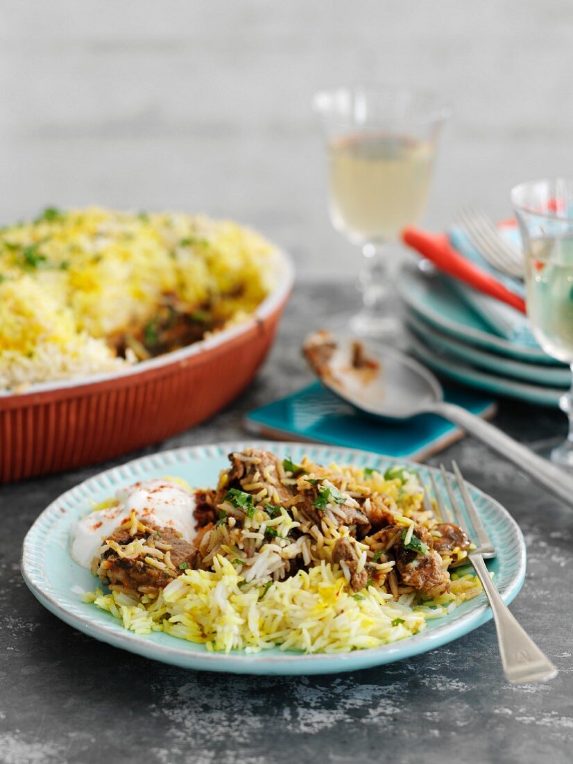 A rice bake with lamb and spinach