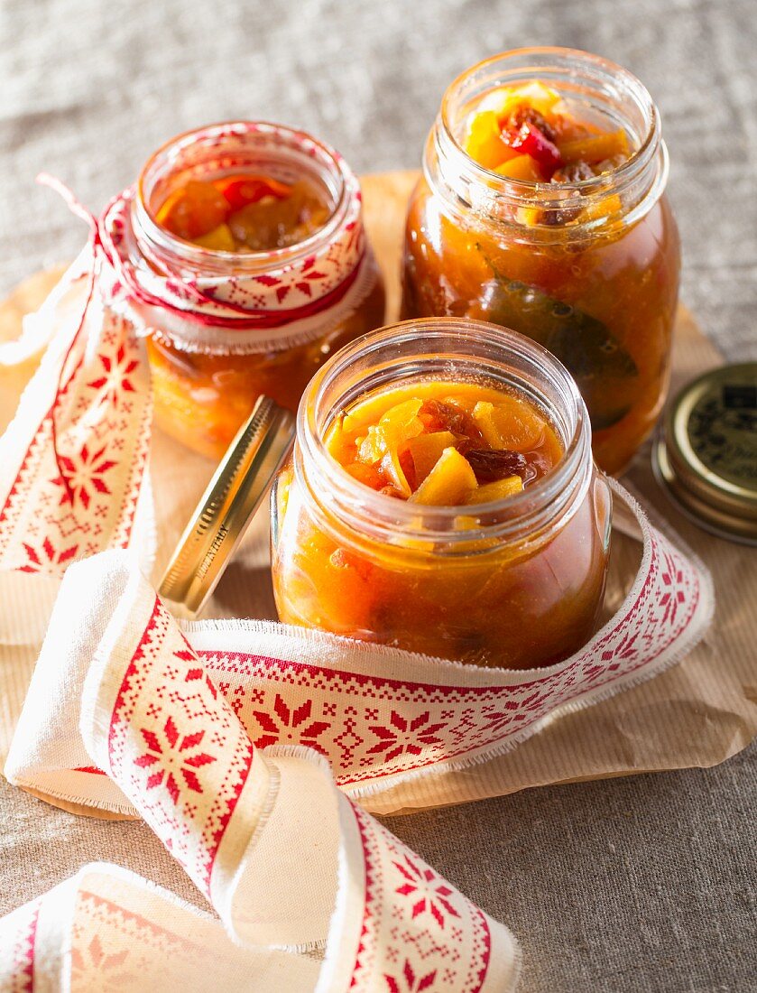 Chutney in preserving jars for gifting