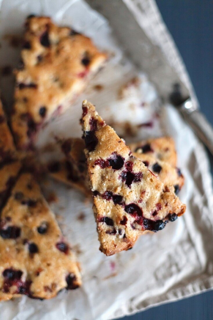 Blueberry pie, cut into pieces