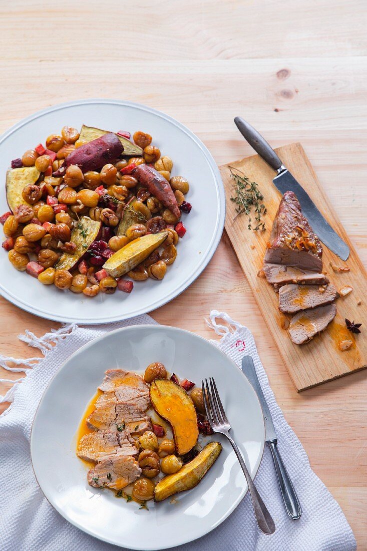 Pork fillets with chestnuts and sweet potatoes