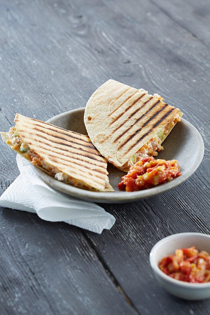 Grilled quesadillas filled with lentils (Mexico)