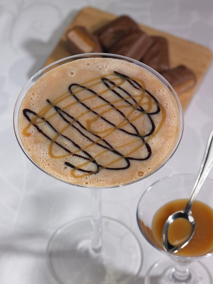 Chocolate drink with caramel sauce