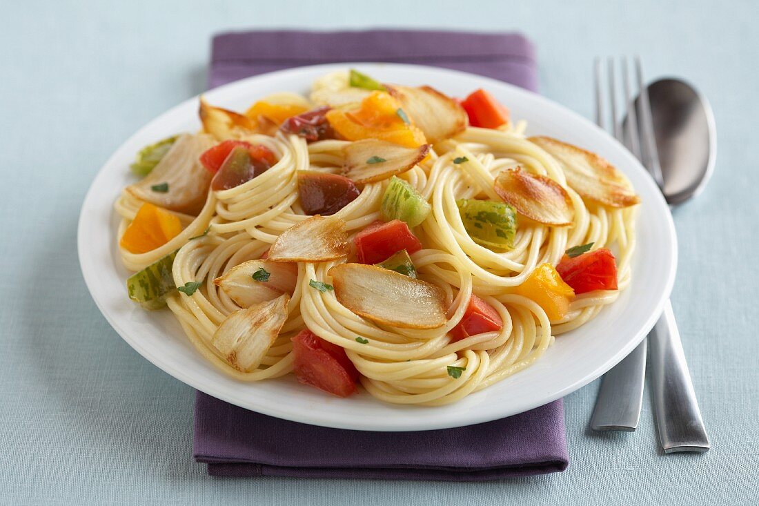 Pasta with heirloom tomatoes